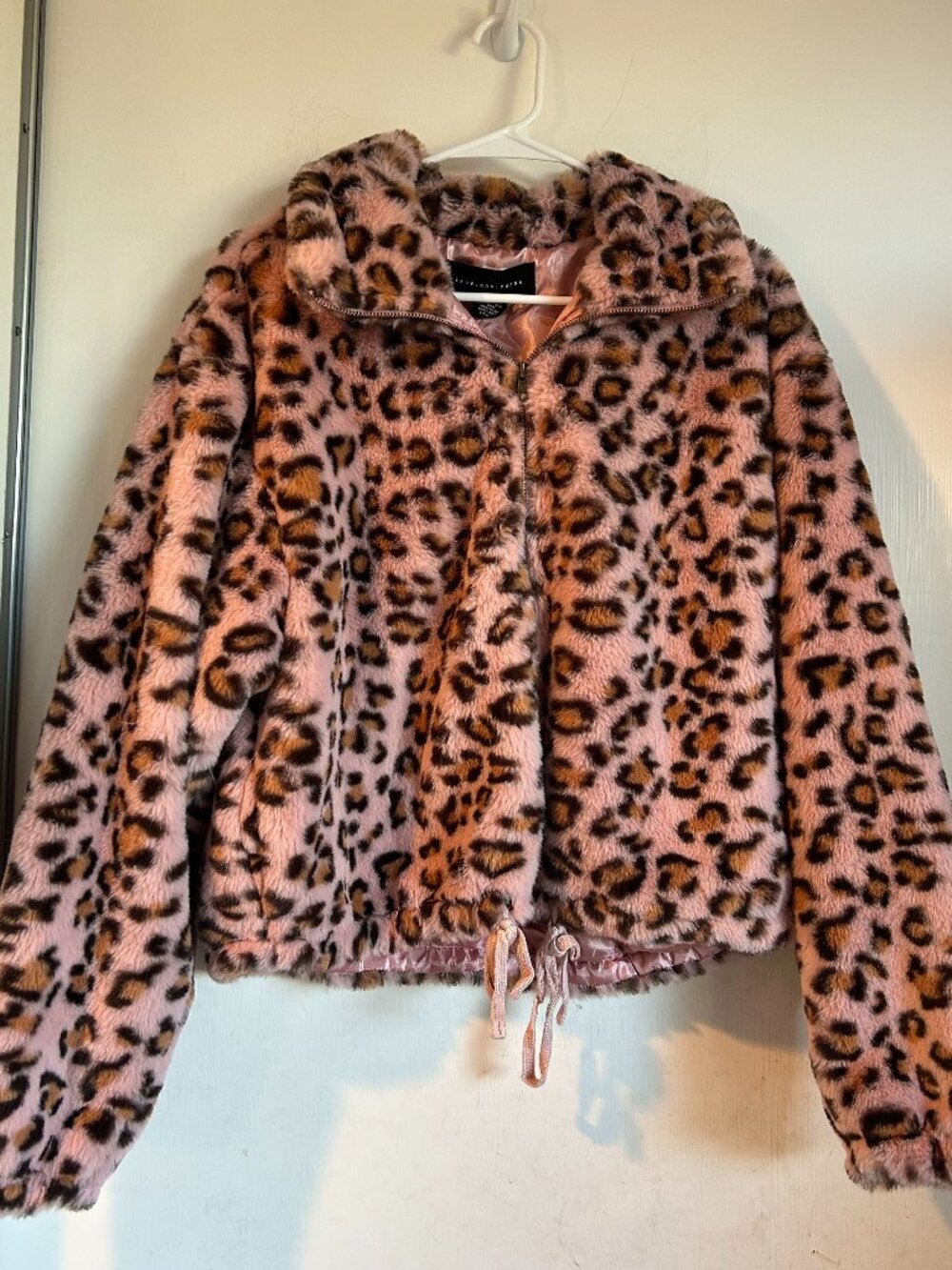 Pink Leopard Print Faux Fur Jacket